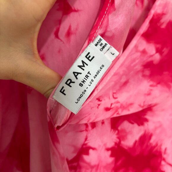 Frame Denim Le Back Tie Pleated Blouse Pink Tie Dye 100% Silk Large - Picture 3 of 4